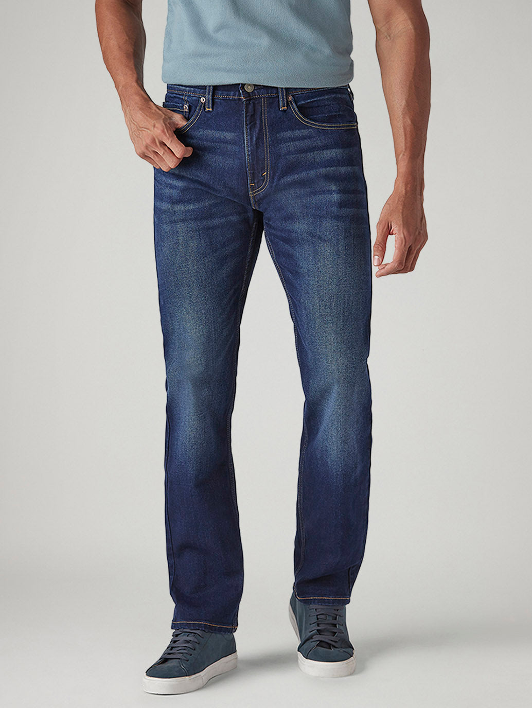 Men's 505 Dark Blue Straight Fit Mid Rise Jeans - Front View