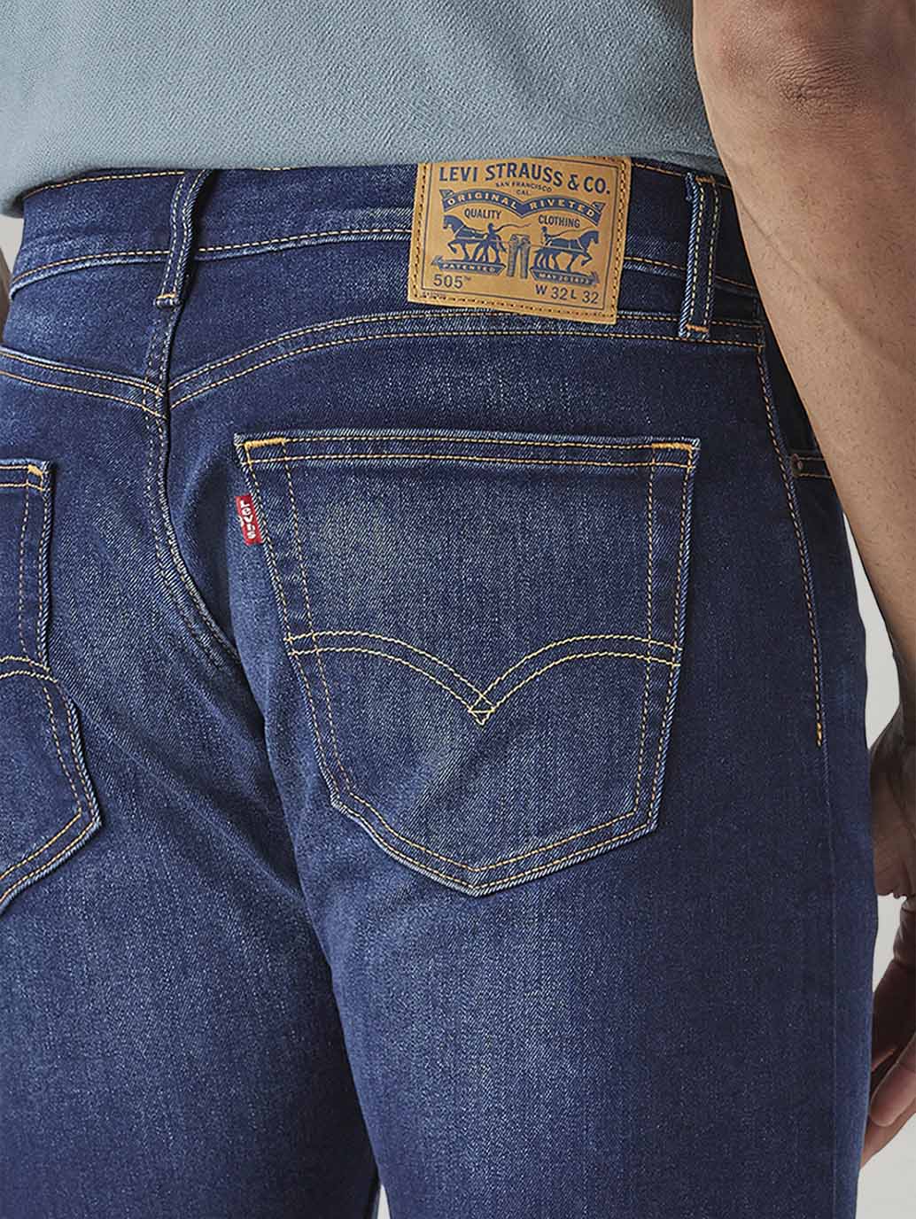 Men's 505 Dark Blue Straight Fit Mid Rise Jeans - Detail View