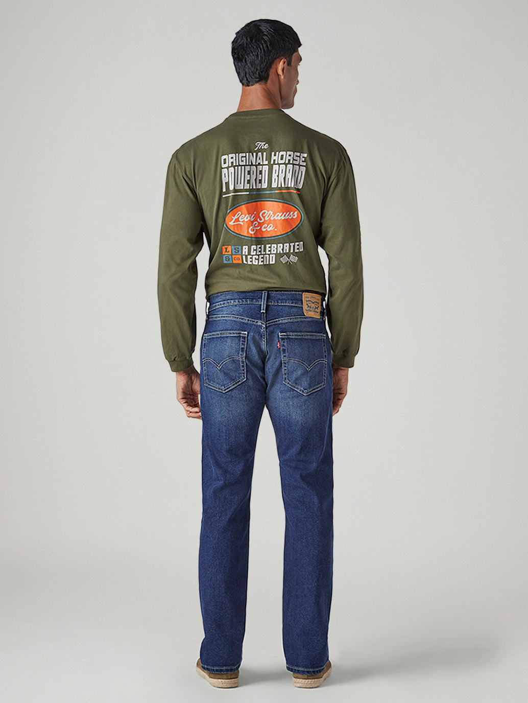 Men's 505 Dark Indigo Straight Fit Mid Rise Jeans - Back View
