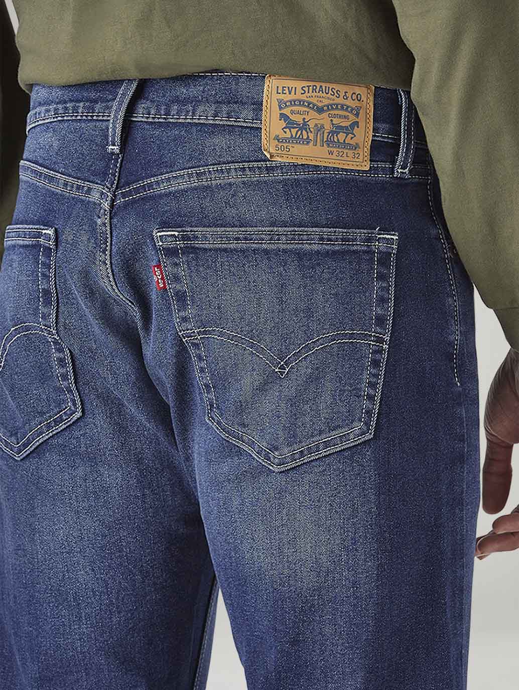 Men's 505 Dark Indigo Straight Fit Mid Rise Jeans - Detail View
