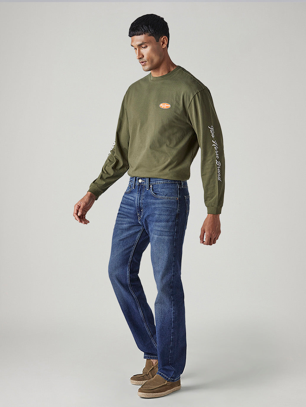 Men's 505 Dark Indigo Straight Fit Mid Rise Jeans - Side View