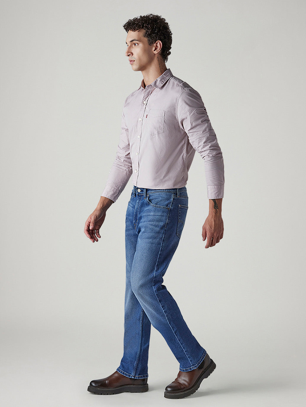 Men's 505 Med Indigo Straight Fit Mid Rise Jeans - Side View