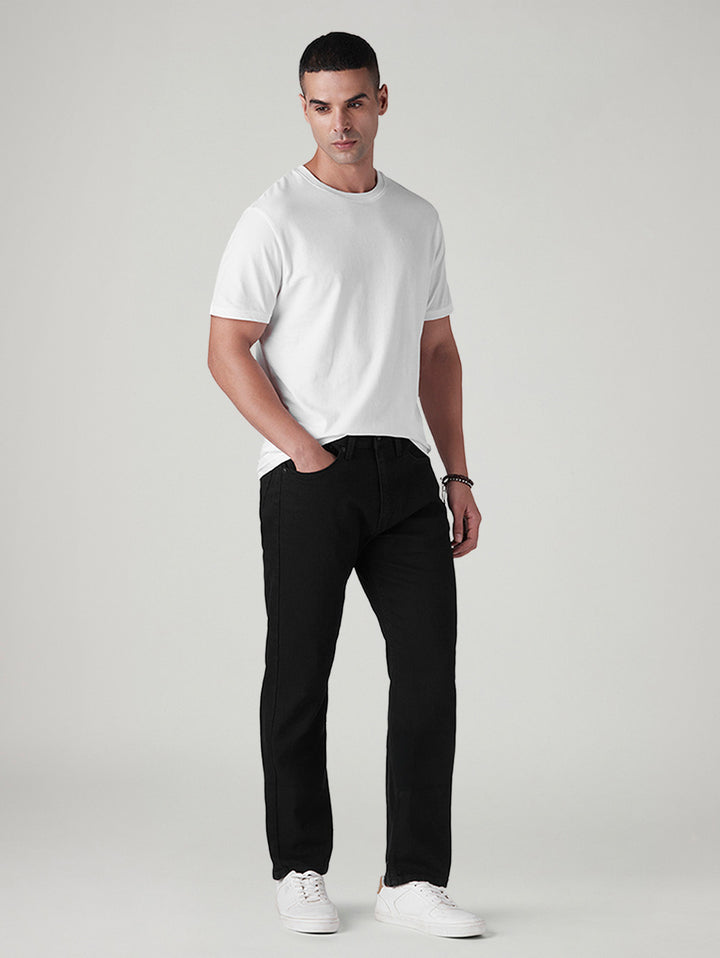 Men's 505 Black Straight Fit Mid Rise Jeans