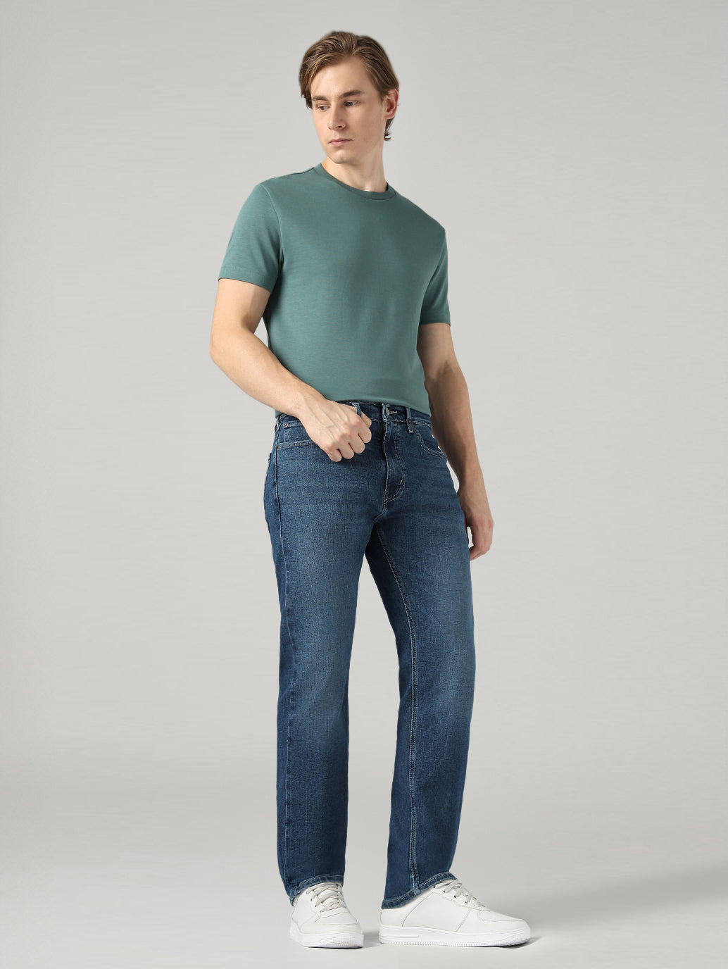Men's 505 Dark Blue Straight Fit Mid Rise Jeans - Styleshot View