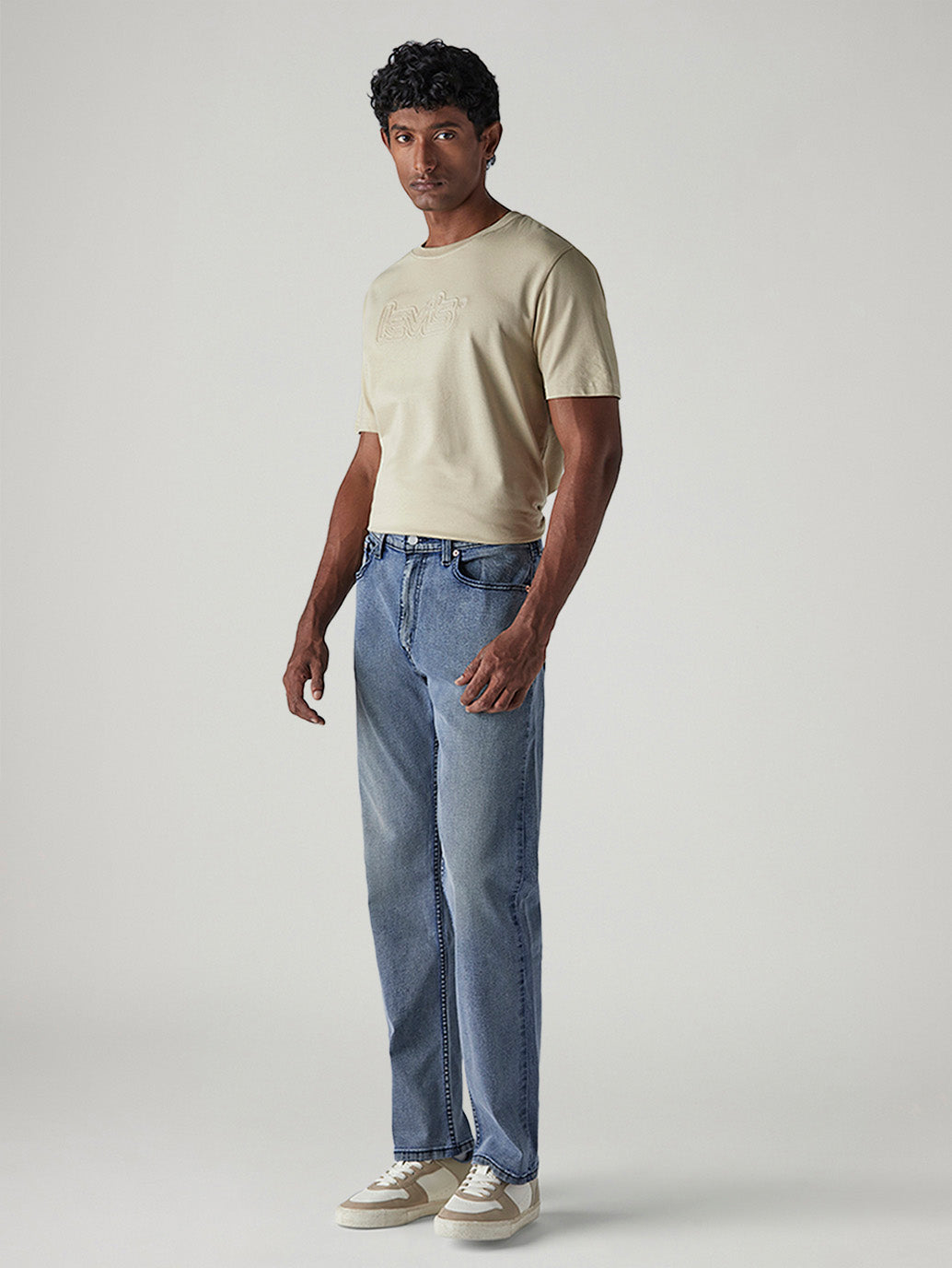 Men's 505 Blue Straight Fit Mid Rise Jeans - Side View