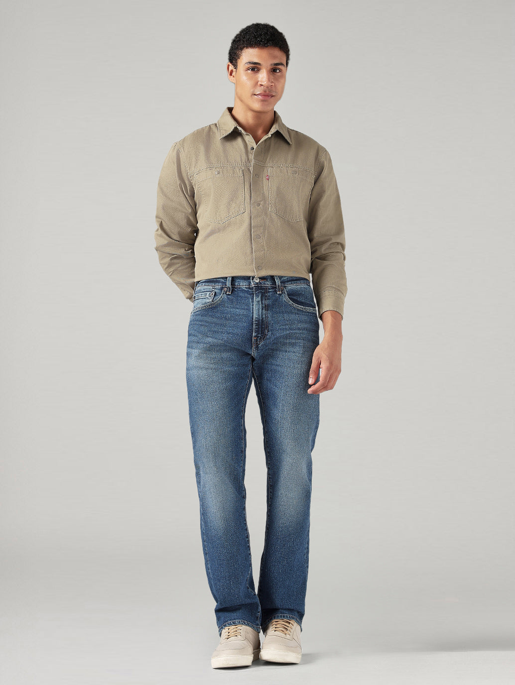 Men's 505 Blue Straight Fit Mid Rise Selvedge Jeans - Styleshot View