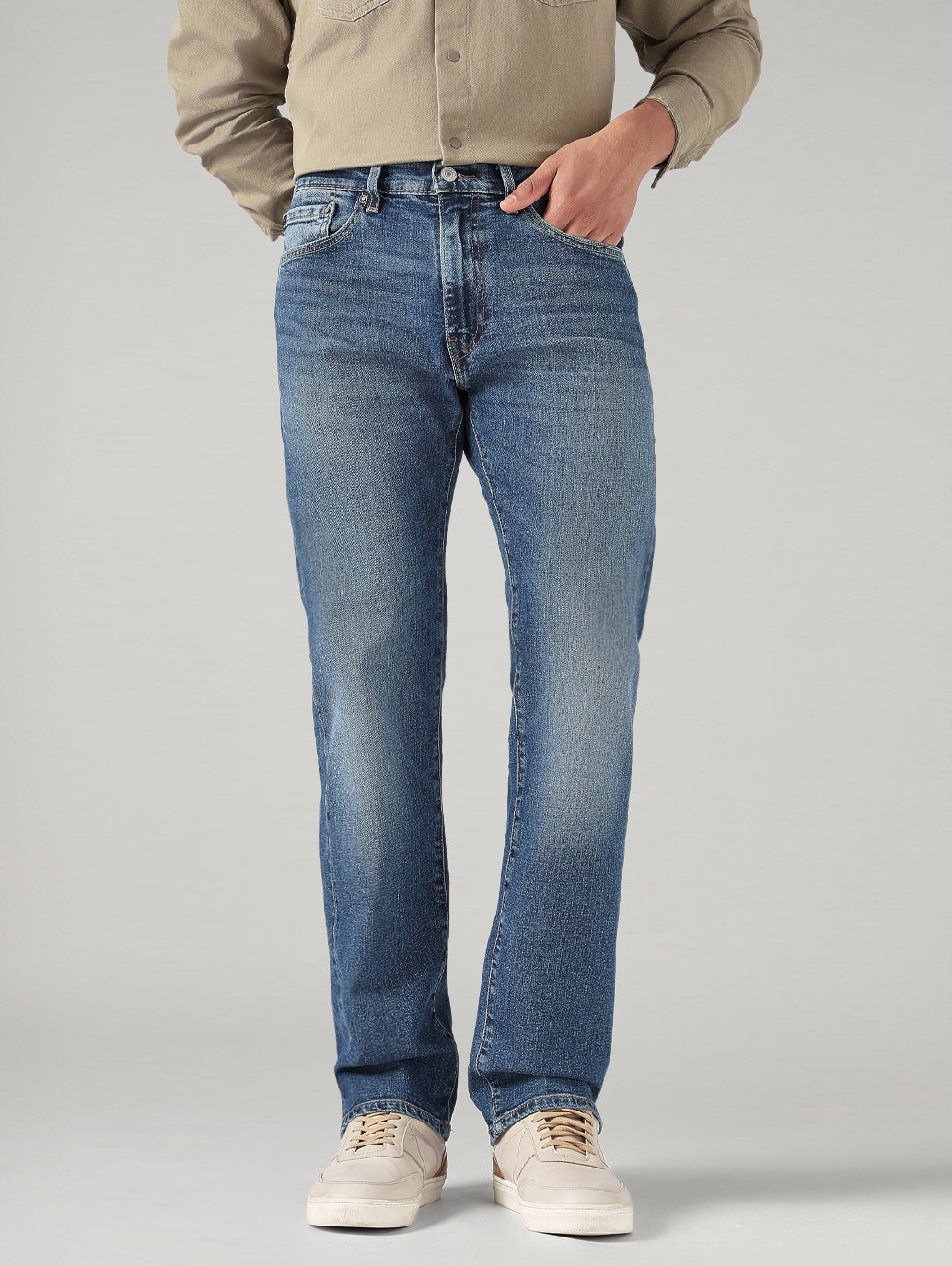 Men's 505 Blue Straight Fit Mid Rise Selvedge Jeans - Front View