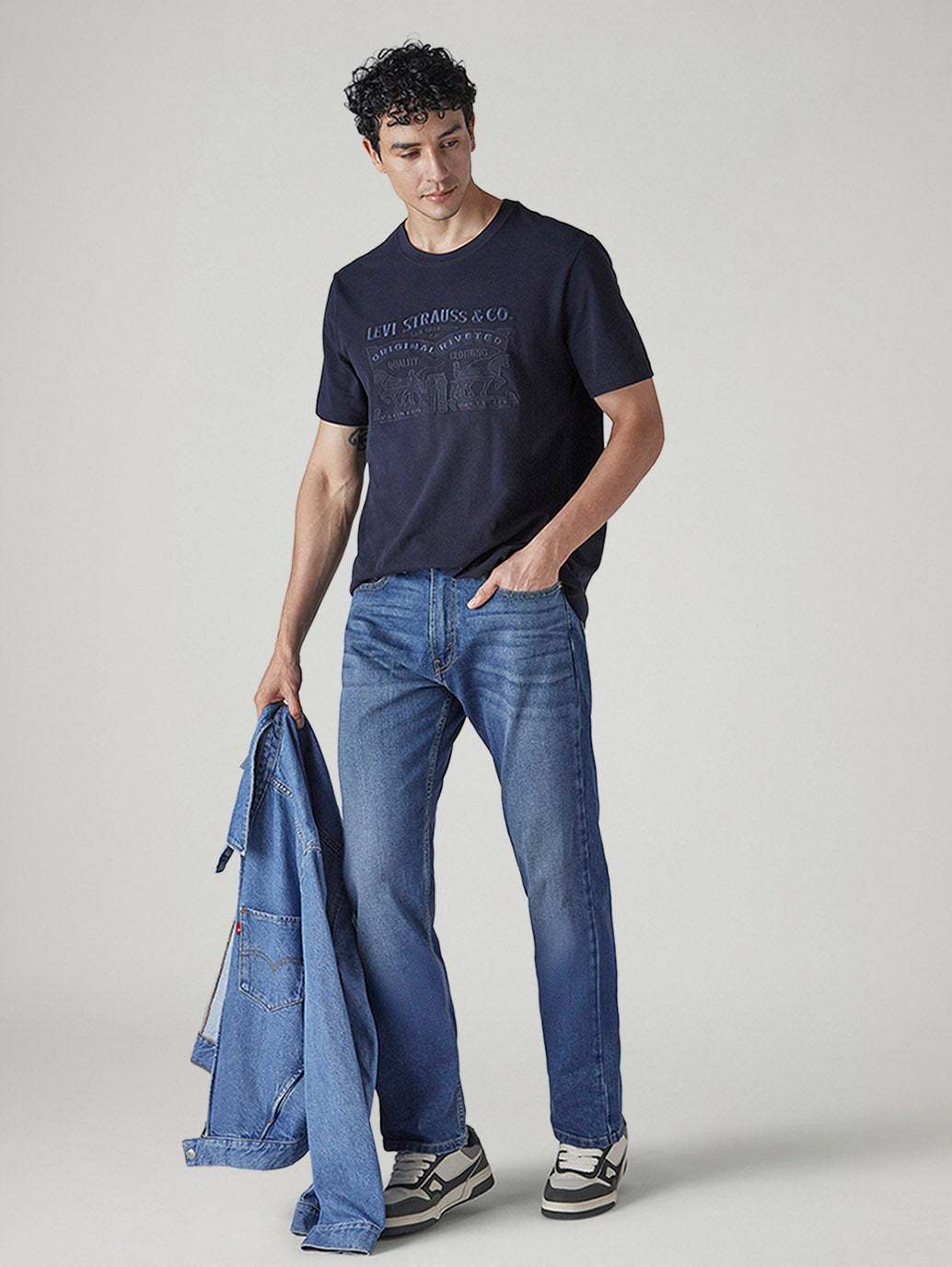 Men's 505 Blue Straight Fit Mid Rise Jeans