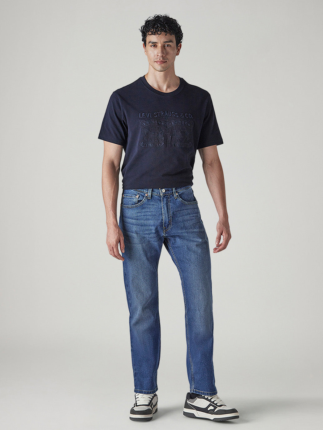 Men's 505 Blue Straight Fit Mid Rise Jeans - Front View