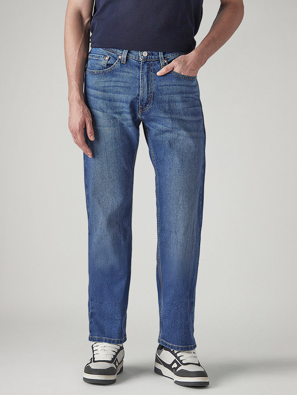 Men's 505 Blue Straight Fit Mid Rise Jeans - Front View