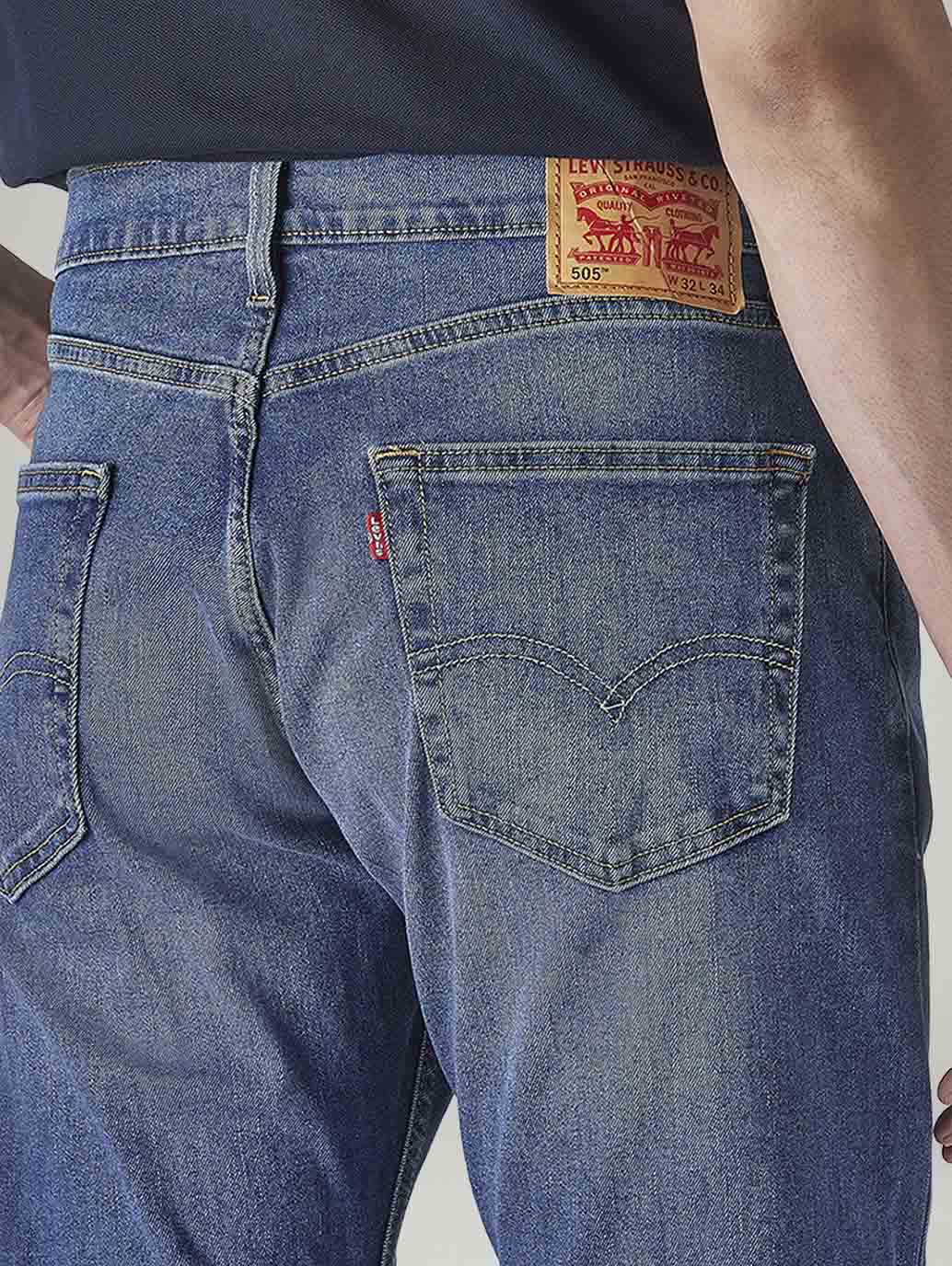 Men's 505 Blue Straight Fit Mid Rise Jeans - Detail View