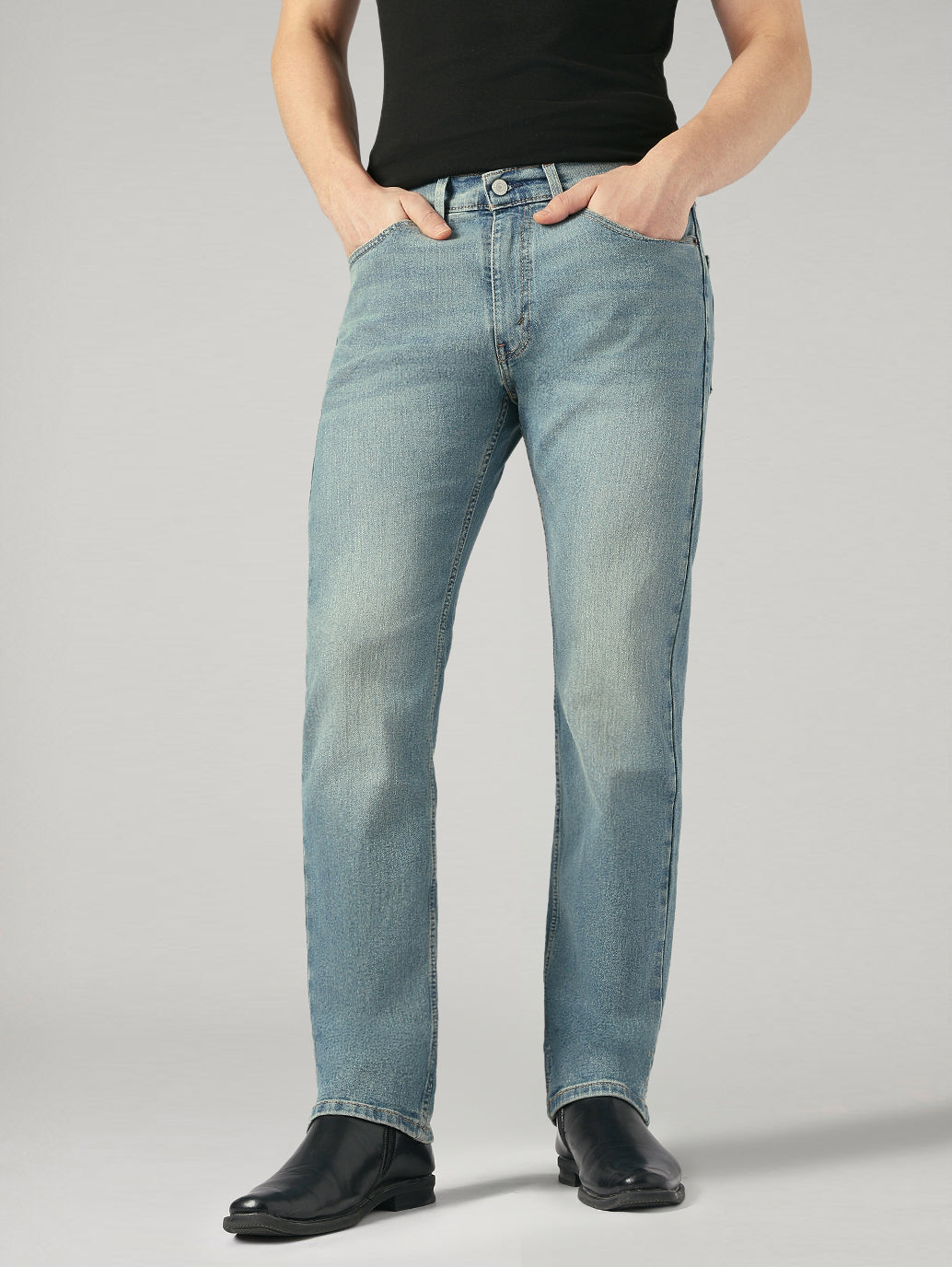 Men's 505 Blue Straight Fit Mid Rise Performance Jeans - Front View