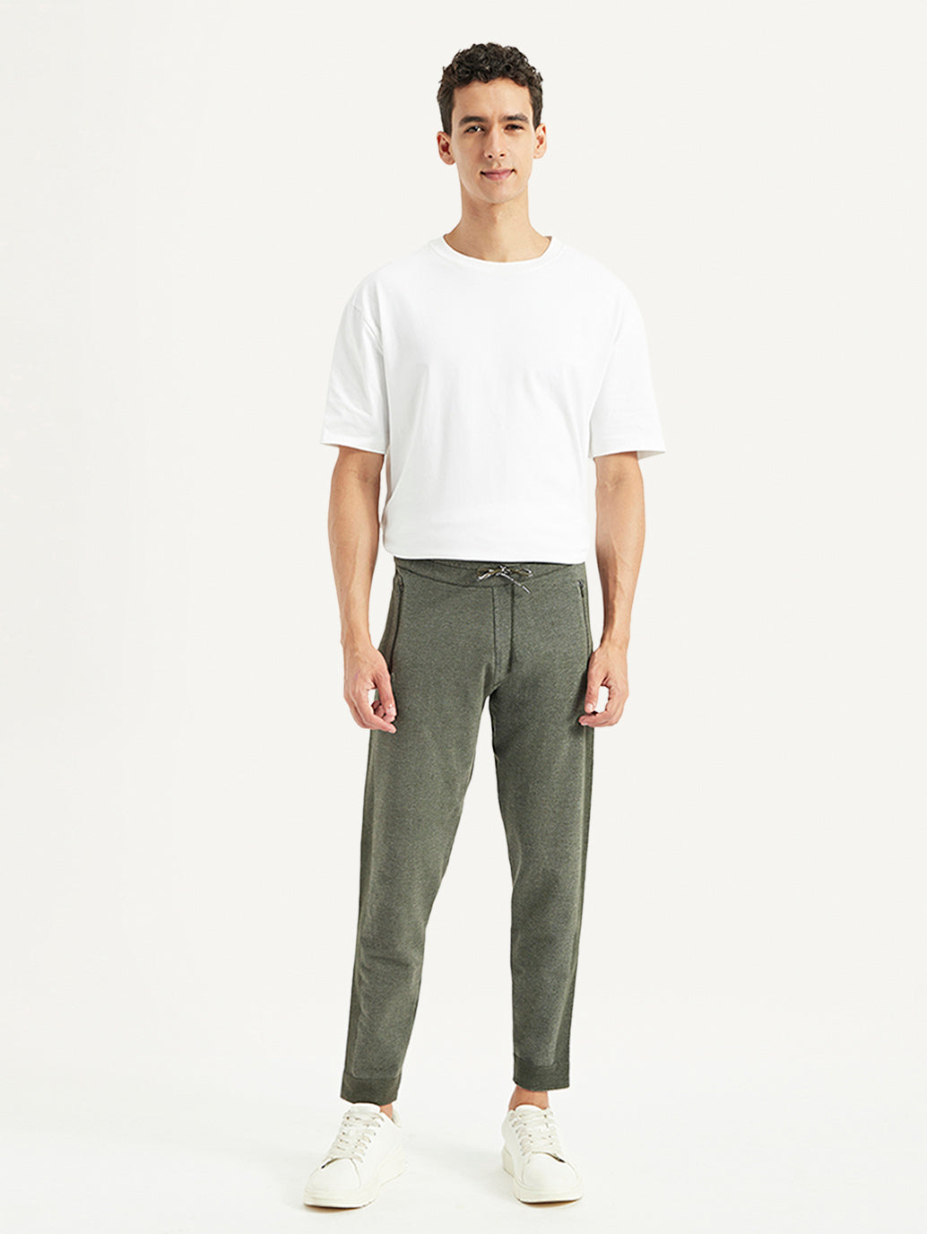 Men's Olive Regular Fit Trousers - Front View