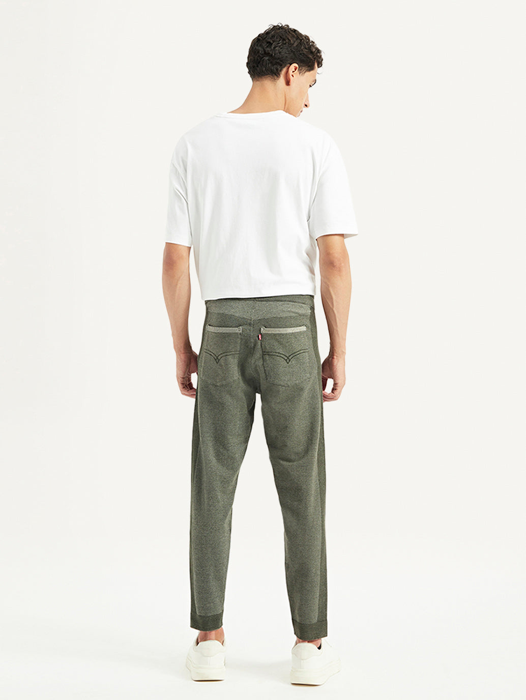 Men's Olive Regular Fit Trousers - Back View