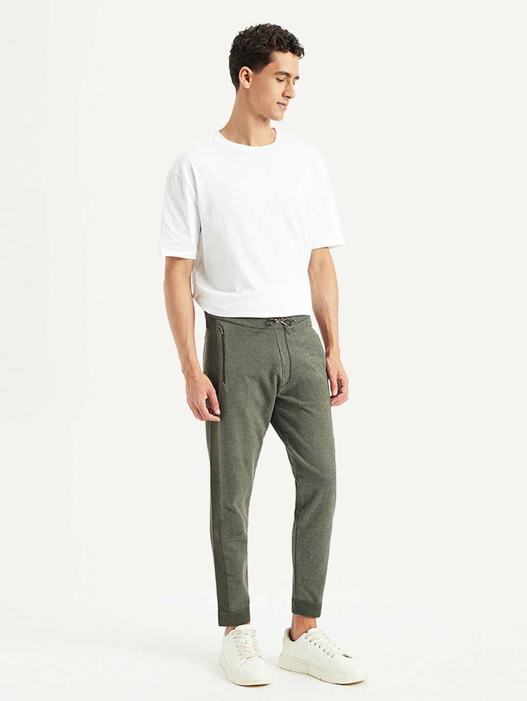 Men's Olive Regular Fit Trousers - Side View