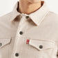 Men's Solid Beige Spread Collar Jacket - Detail View