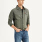 Men's Solid Olive Spread Collar Jacket - Side View