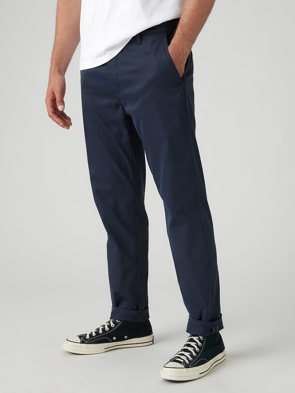 Men's Navy Regular Fit Tech Pant - Side View