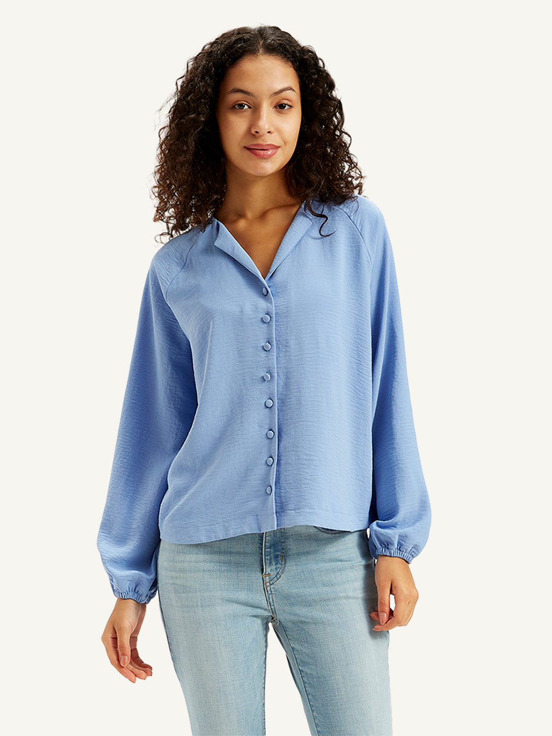 Women's Textured Blue Round Neck Top