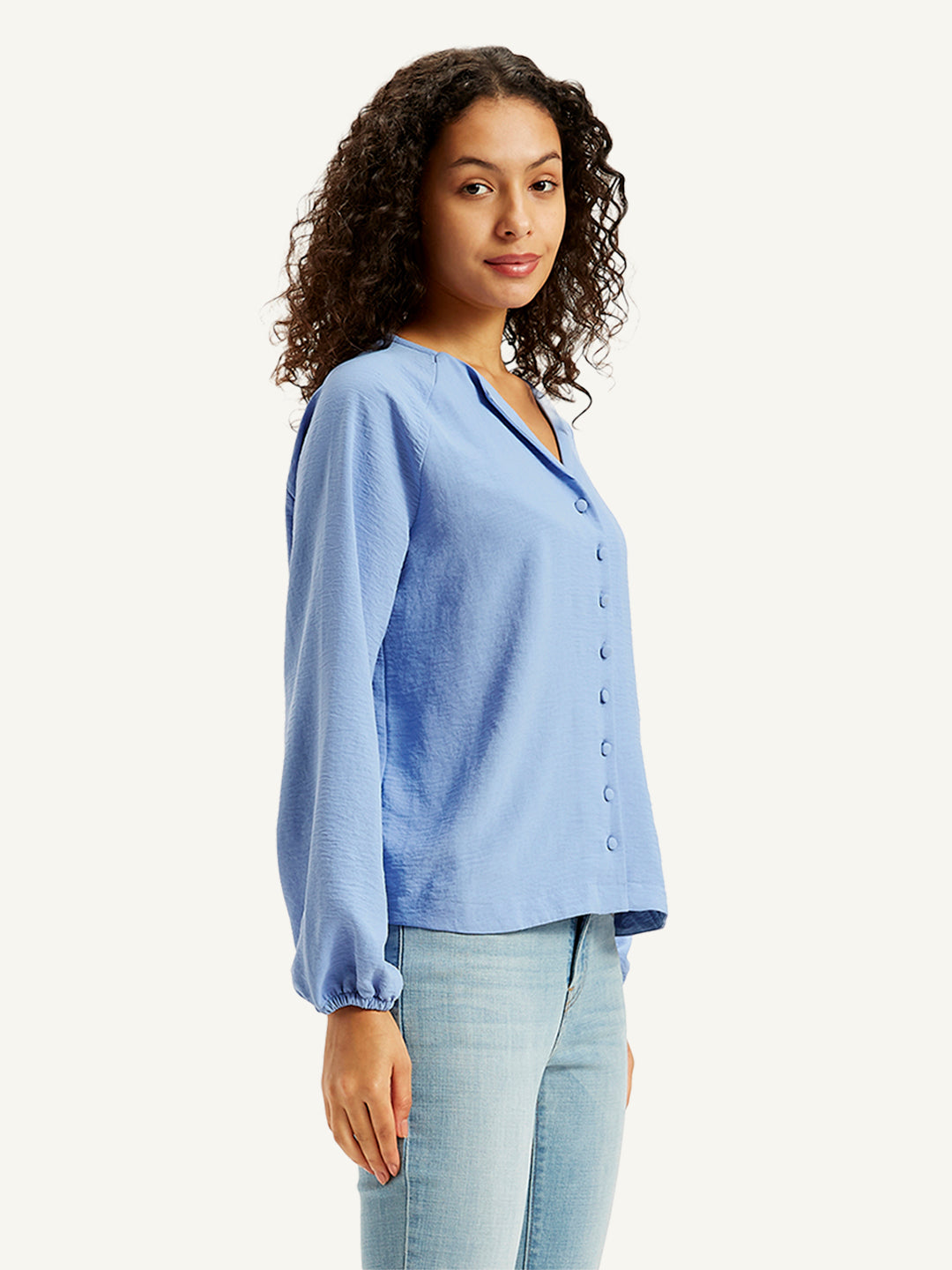 Women's Textured Blue Round Neck Top