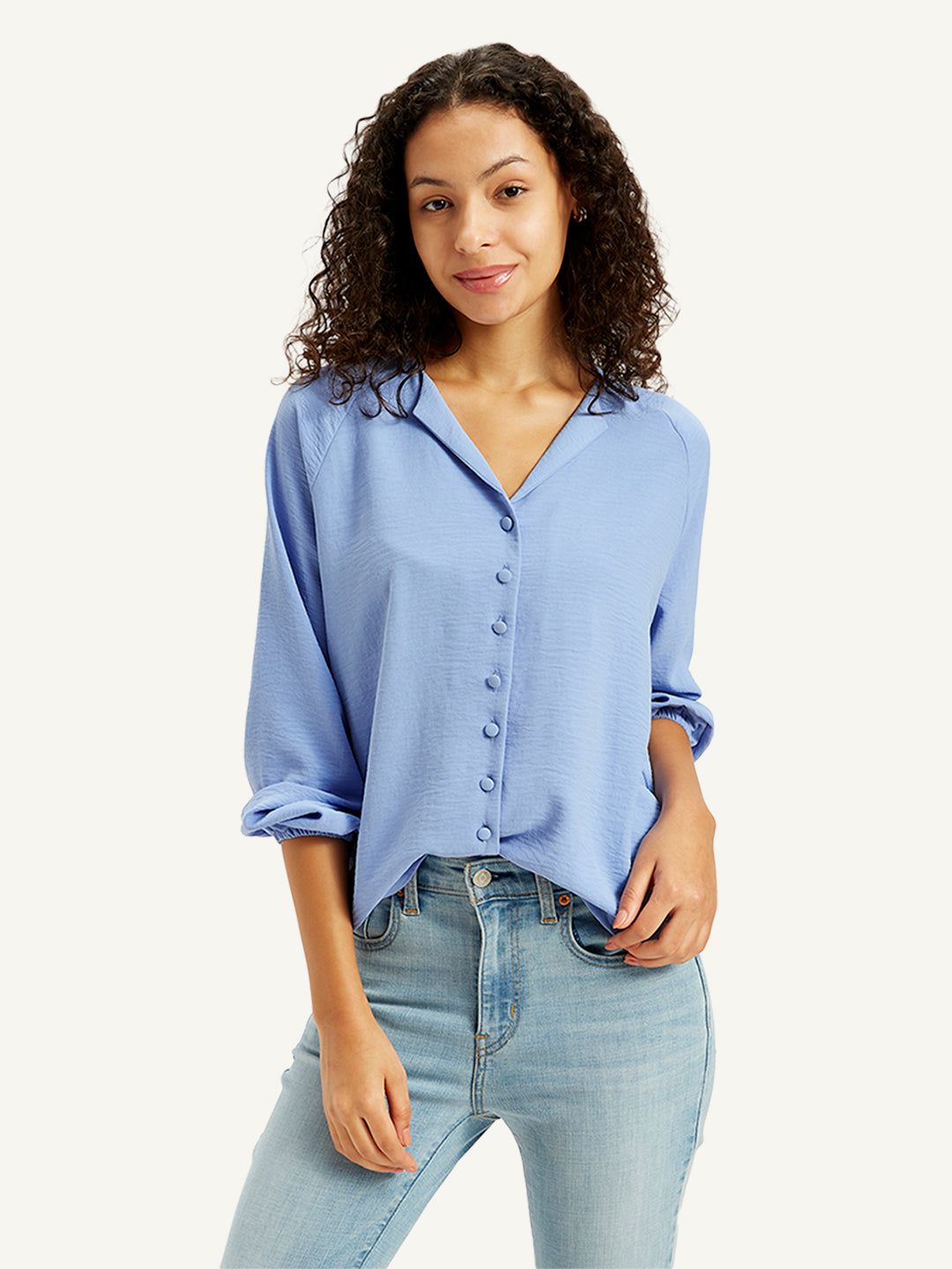 Women's Textured Blue Round Neck Top