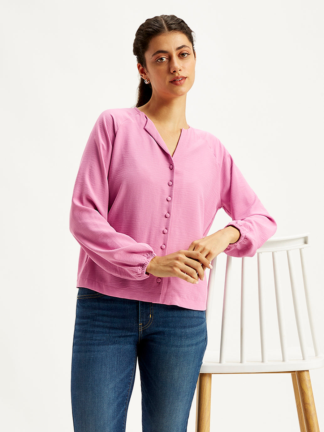 Women's Textured Pink Mock Neck Top