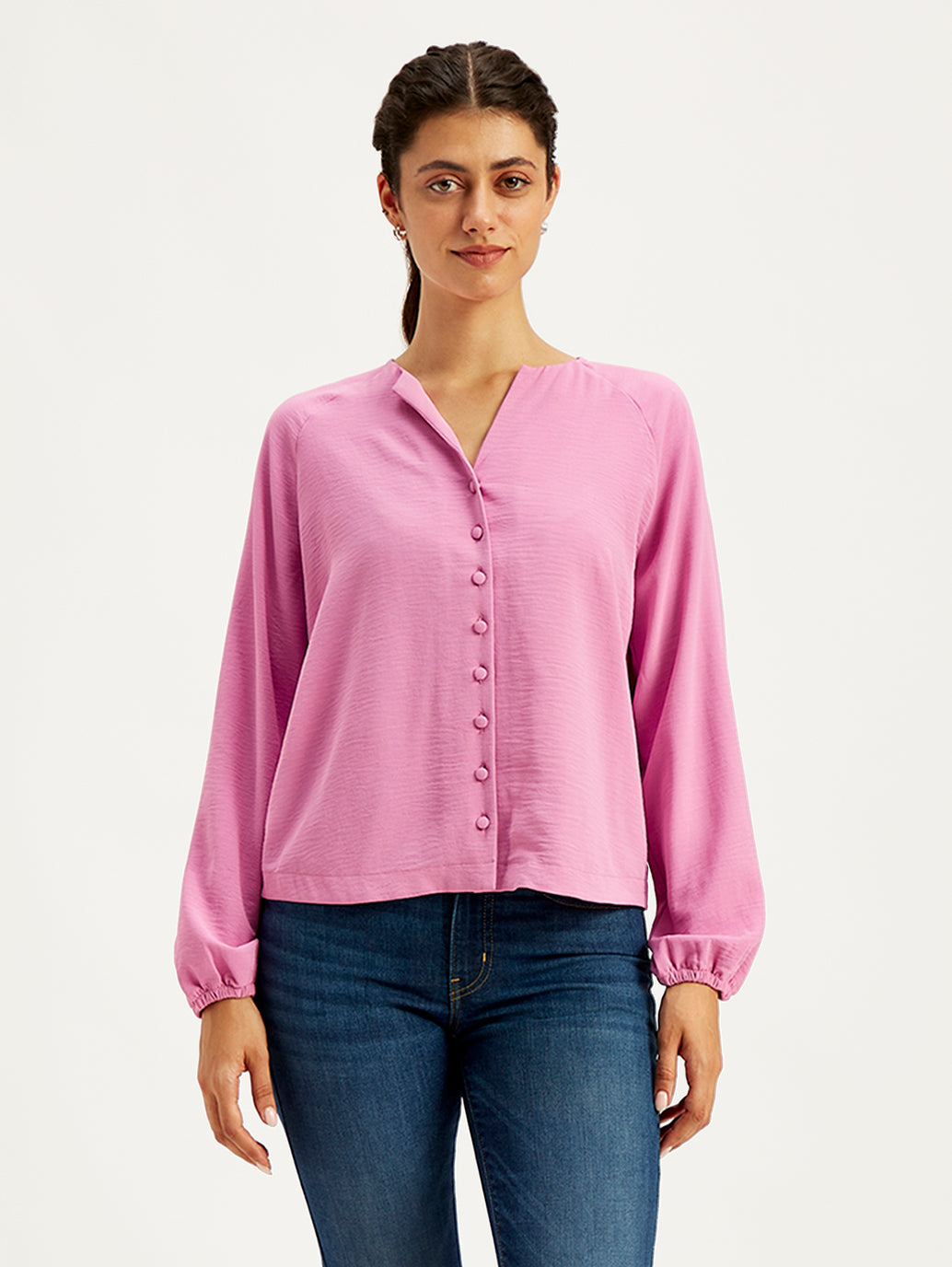 Women's Textured Pink Mock Neck Top