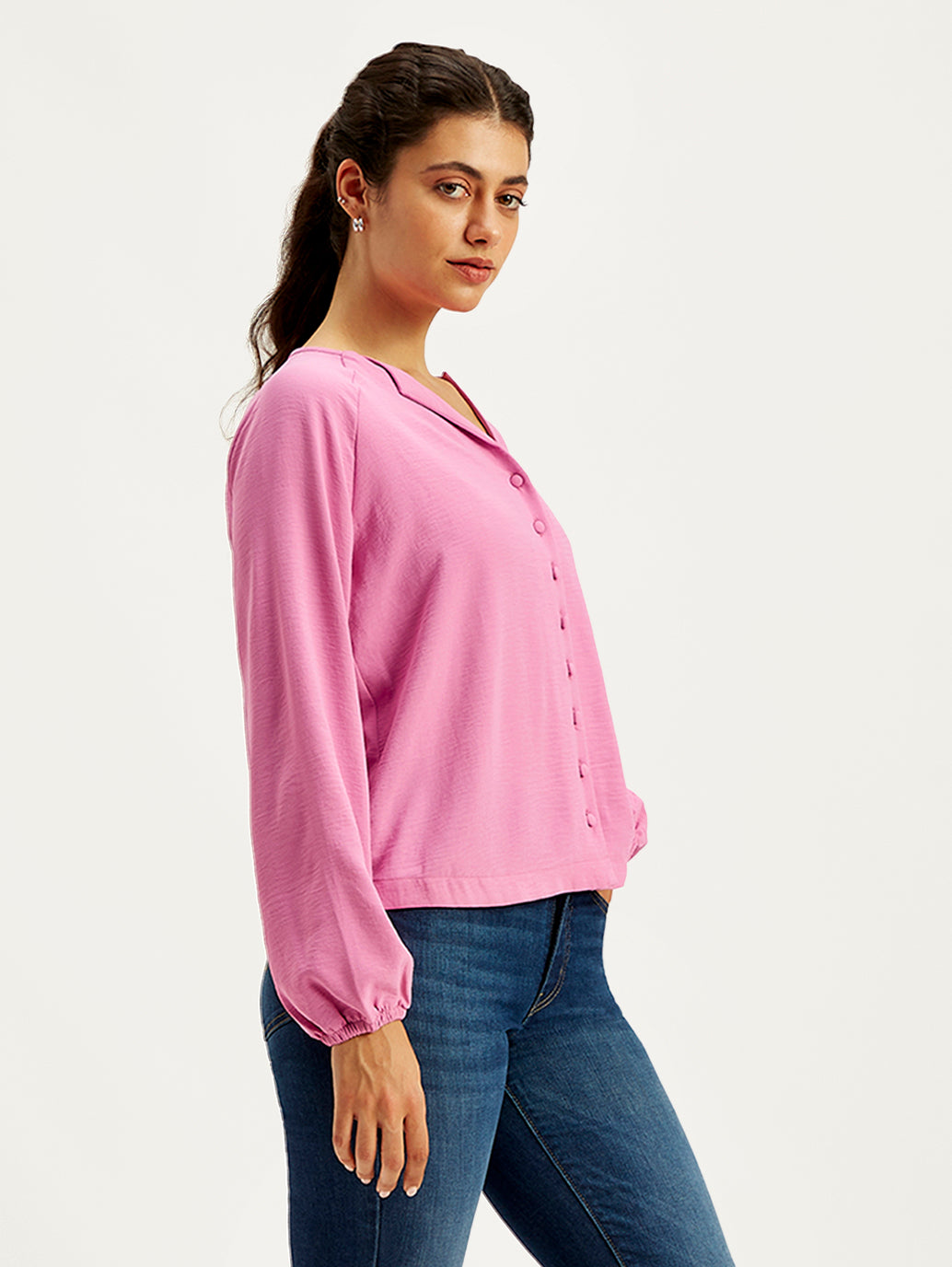 Women's Textured Pink Mock Neck Top