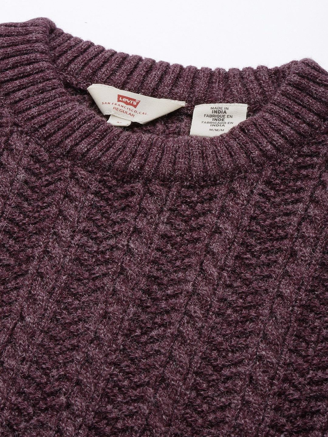 Men's Solid Purple Crew Neck Sweater - 2 View