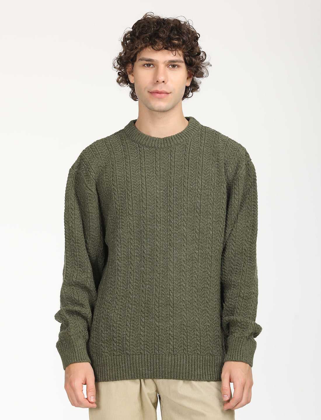 Men's Solid Olive Crew Neck Sweater