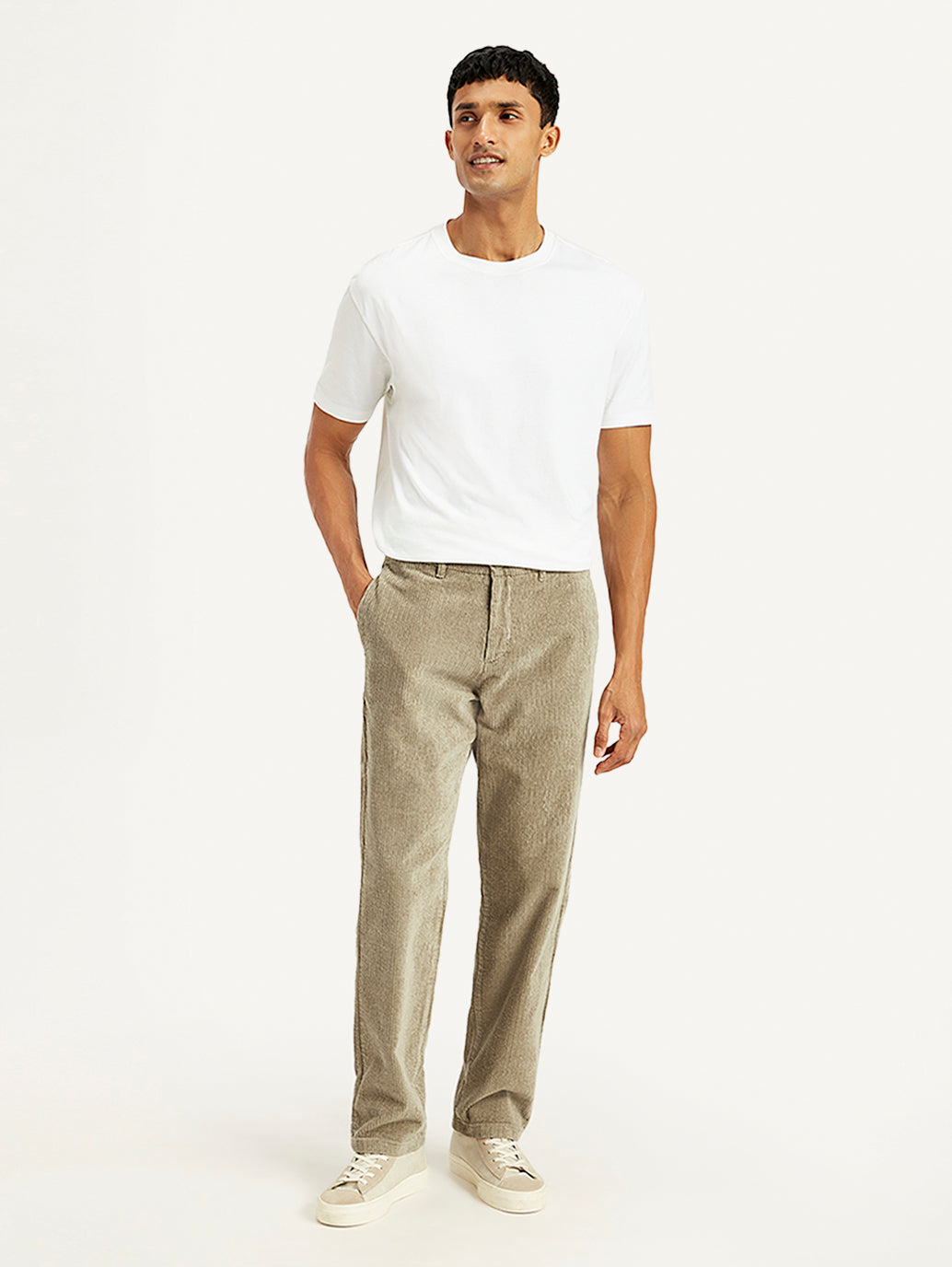 Men's Beige Straight Fit Chinos - Front View