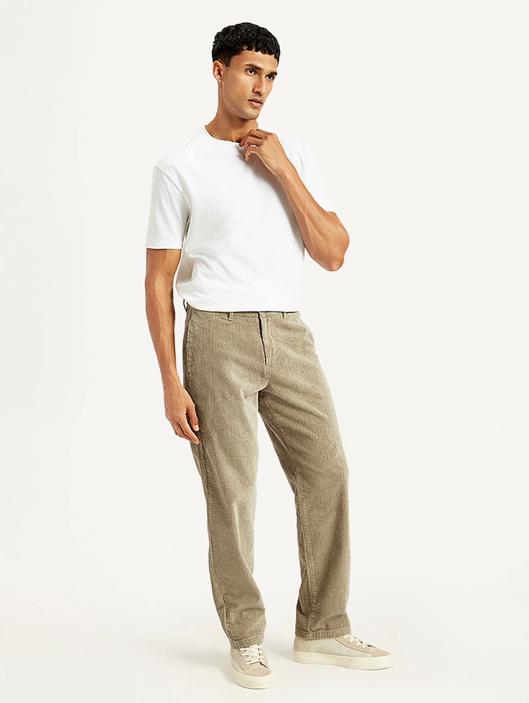 Men's Beige Straight Fit Chinos - Side View