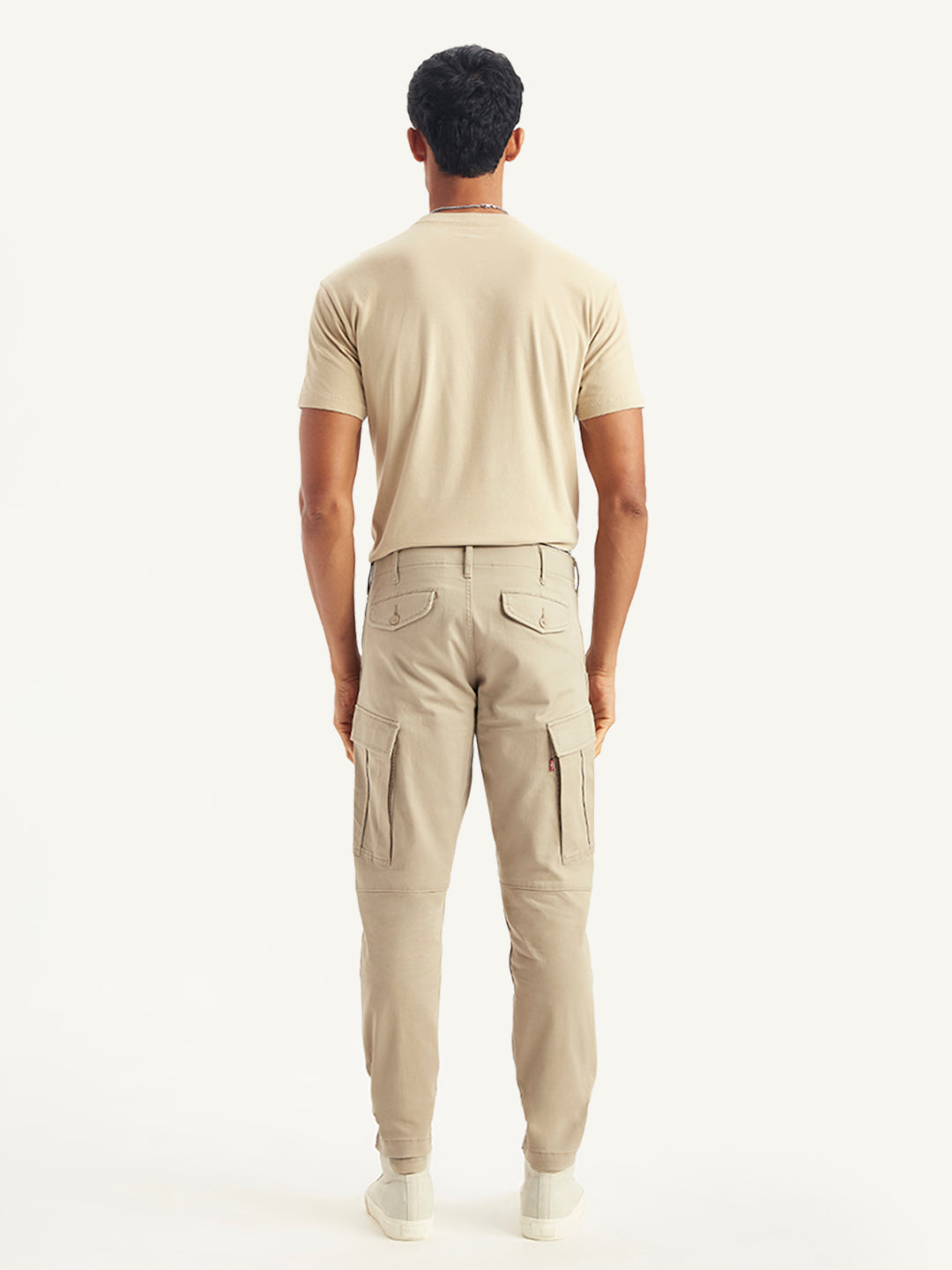 Men's Beige Slim Tapered Fit Cargo Trousers