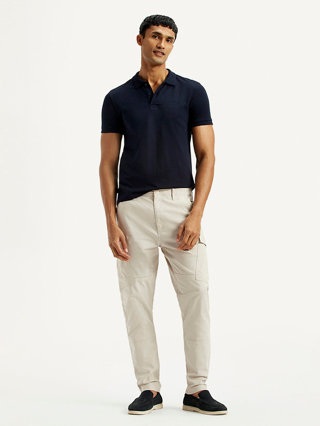 Men's Off White Slim Fit Mid Rise Cargo Trousers - Styleshot View