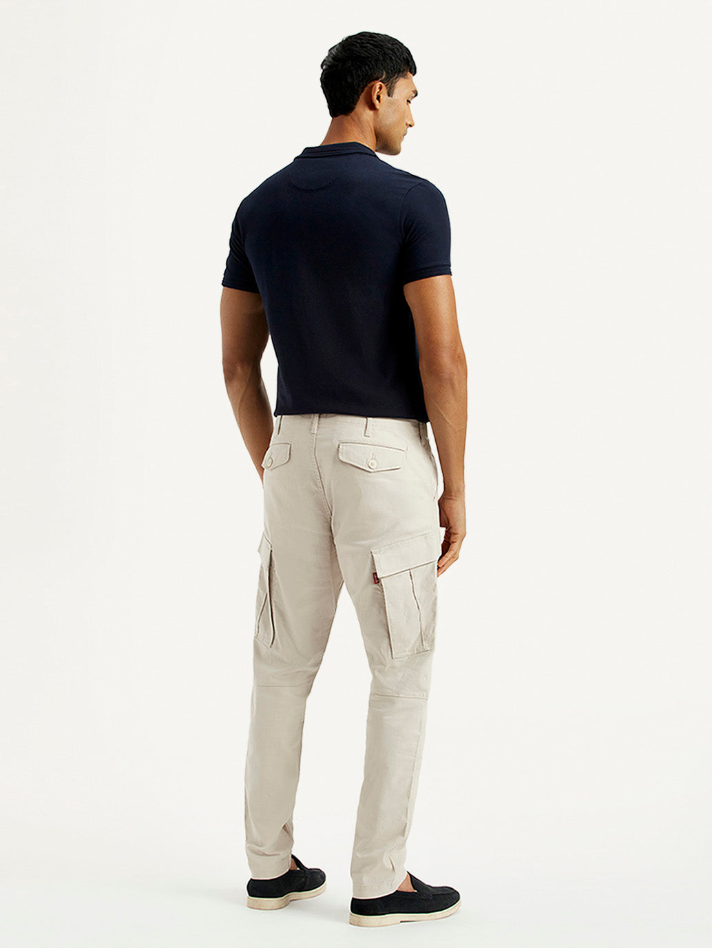 Men's Off White Slim Fit Mid Rise Cargo Trousers - Back View