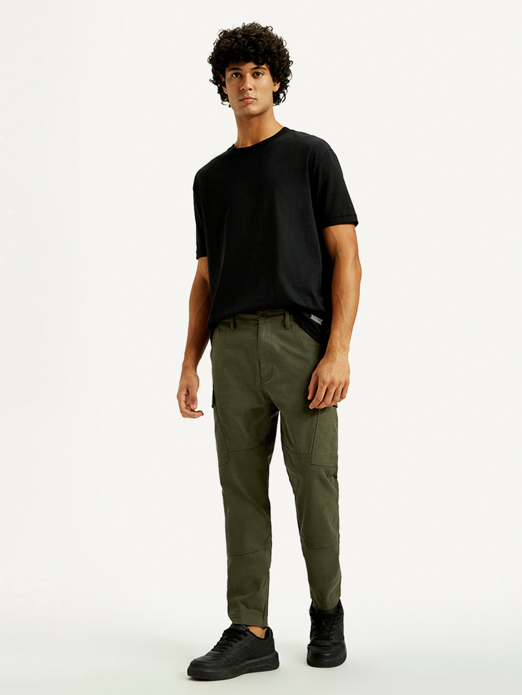 Men's Green Slim Fit Mid Rise Cargo Trousers - Styleshot View