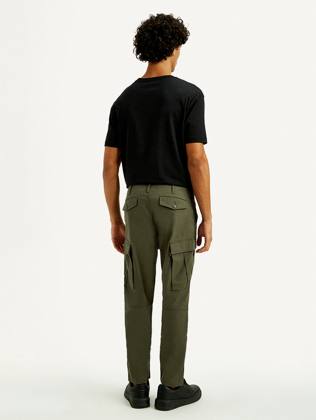 Men's Green Slim Fit Mid Rise Cargo Trousers - Back View