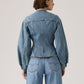 Women's Solid Blue Denim Jacket - Back View