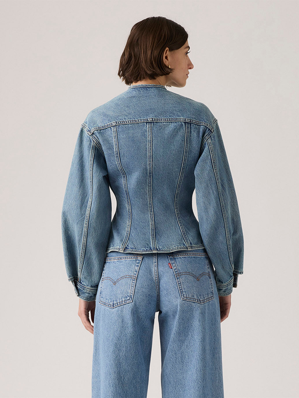 Women's Solid Blue Denim Jacket - Back View