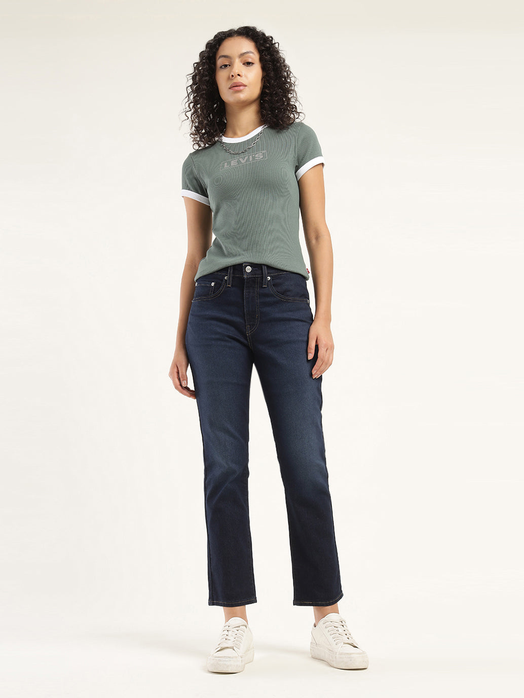 Women's 724 Blue Slim Straight Fit High Rise Jeans - Front View