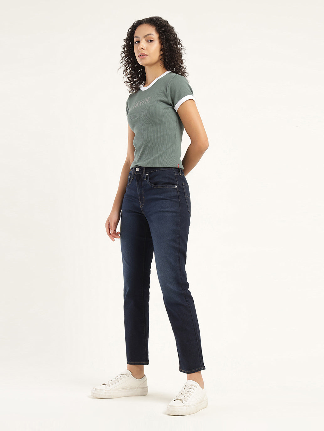 Women's 724 Blue Slim Straight Fit High Rise Jeans - Side View