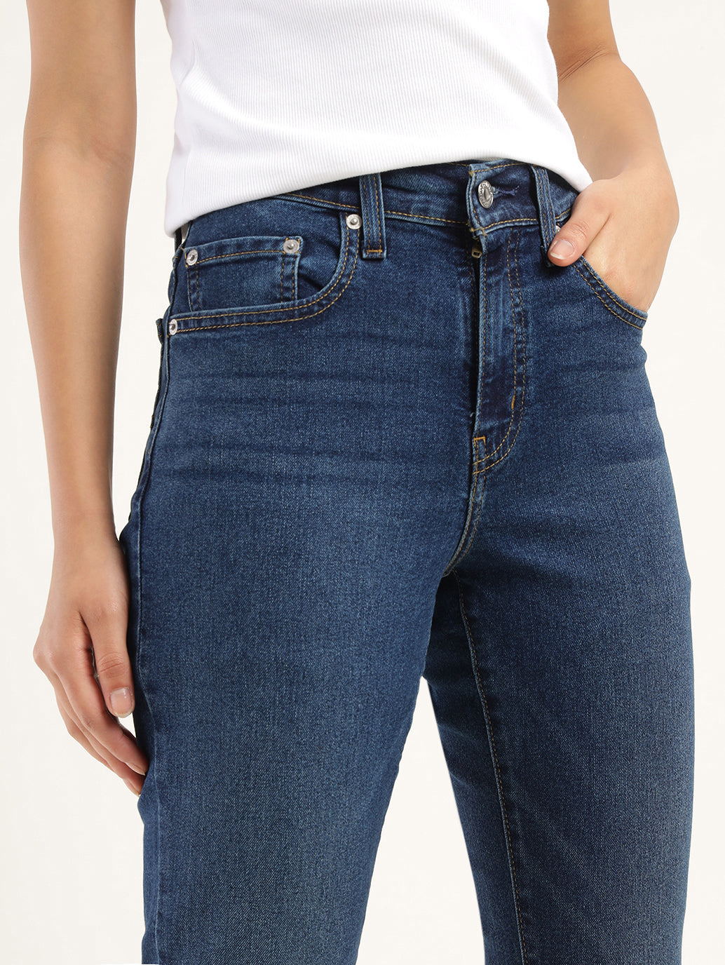 Women's 724 Blue Slim Straight Fit High Rise Jeans - Detail View