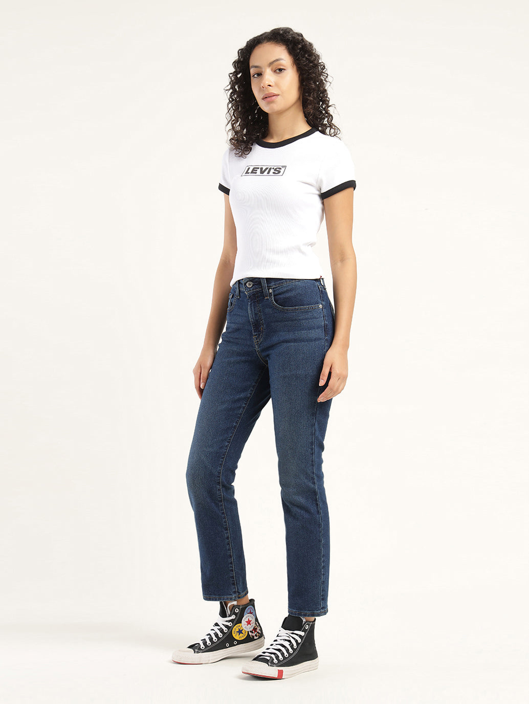 Women's 724 Blue Slim Straight Fit High Rise Jeans - Side View