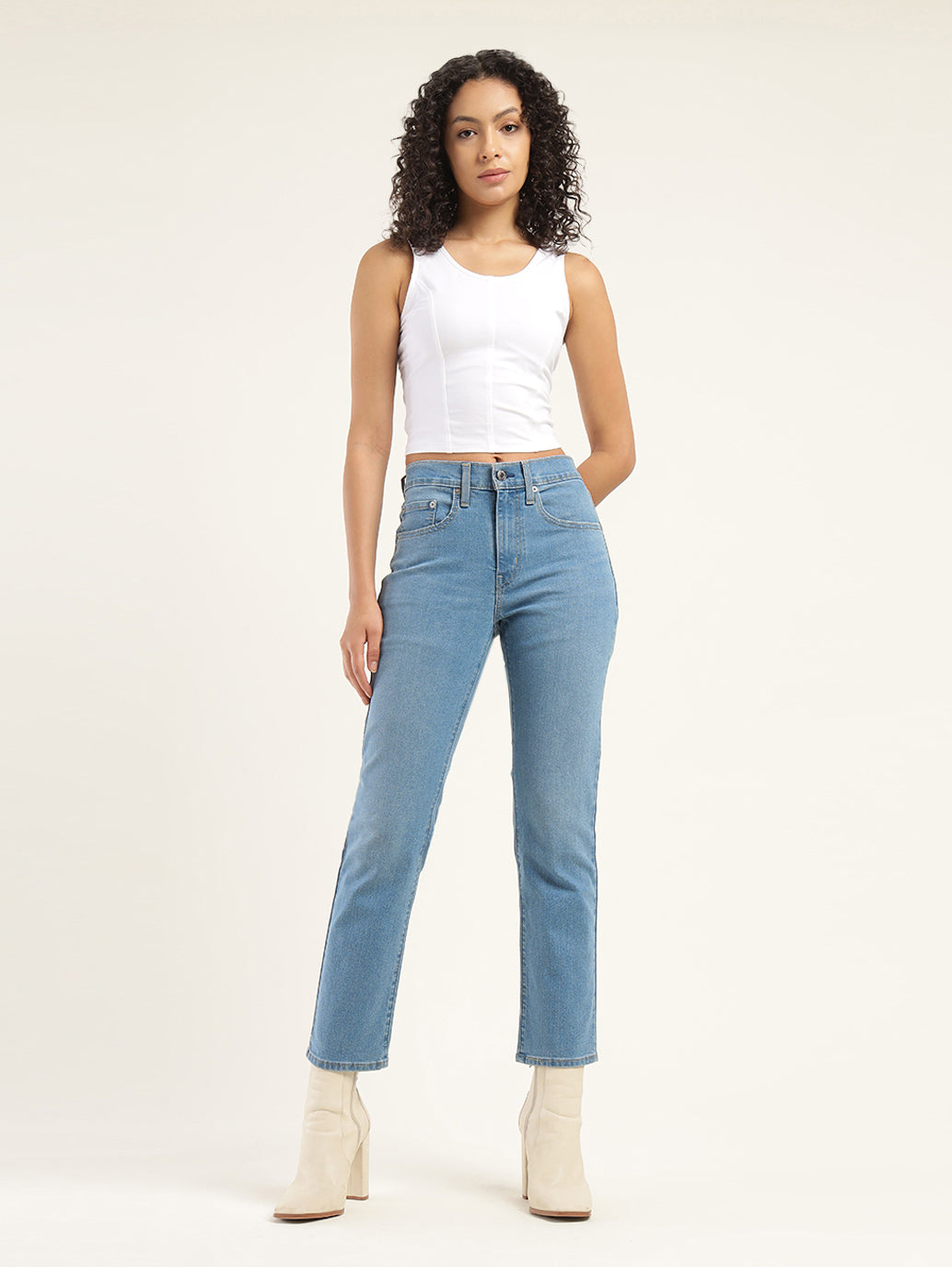 Women's 724 Blue Slim Straight Fit High Rise Jeans - Front View