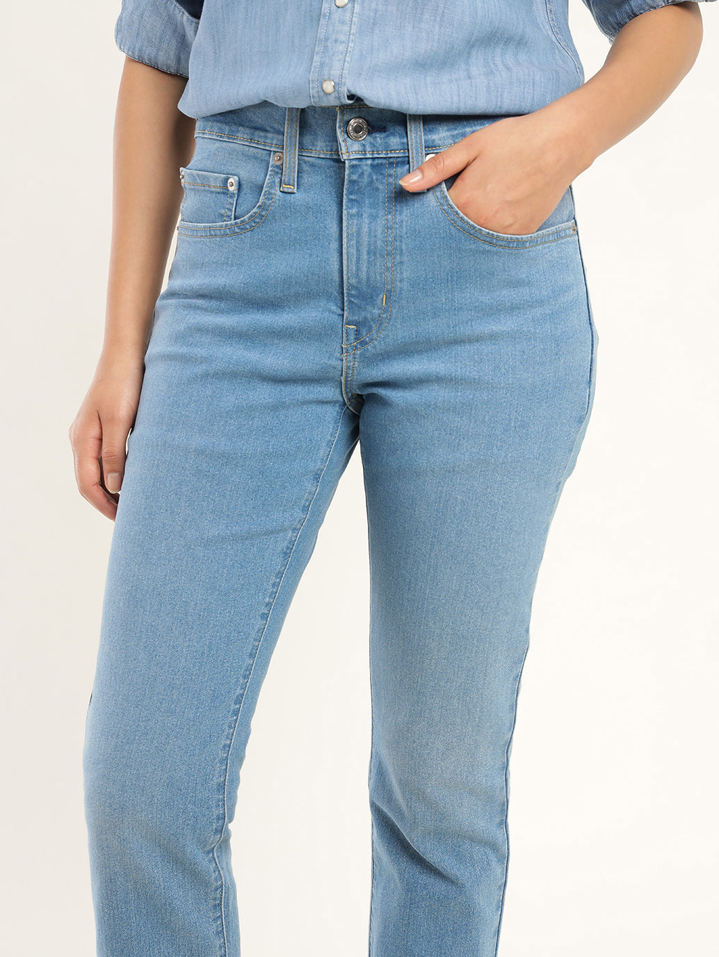 Women's 724 Blue Slim Straight Fit High Rise Jeans - Detail View