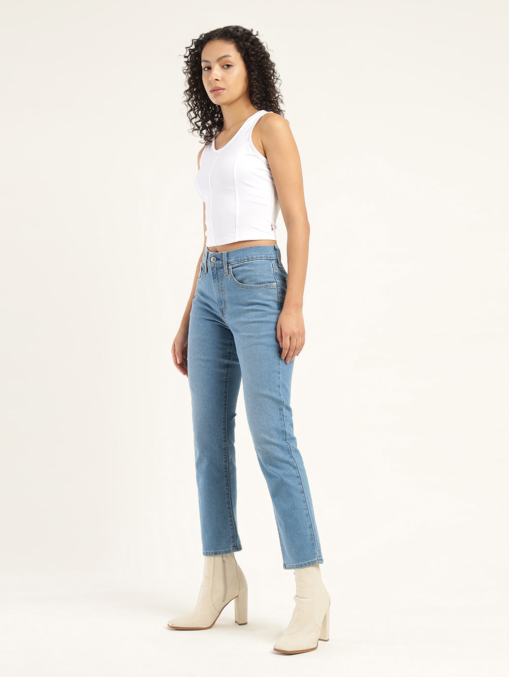 Women's 724 Blue Slim Straight Fit High Rise Jeans - Side View