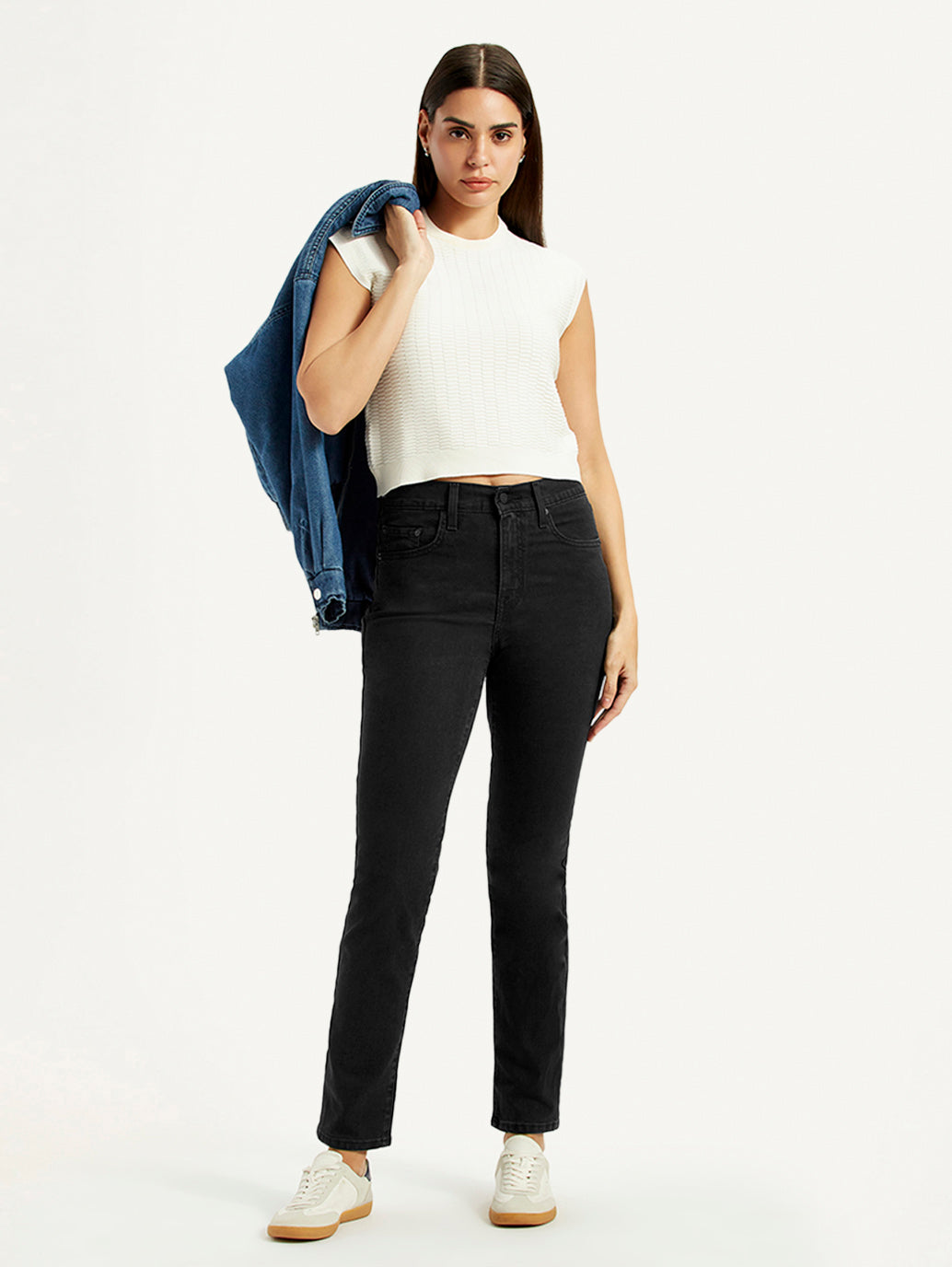 Women's 724 Black Straight Fit High Rise Jeans - 89e50519-c15e-4064-a967-a7bc0b38c0d4 View