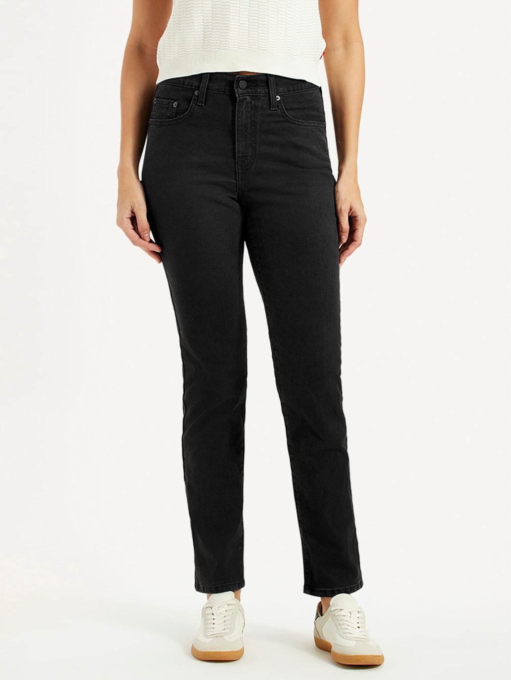 Women's 724 Black Slim Straight Fit High Rise Jeans - Front View
