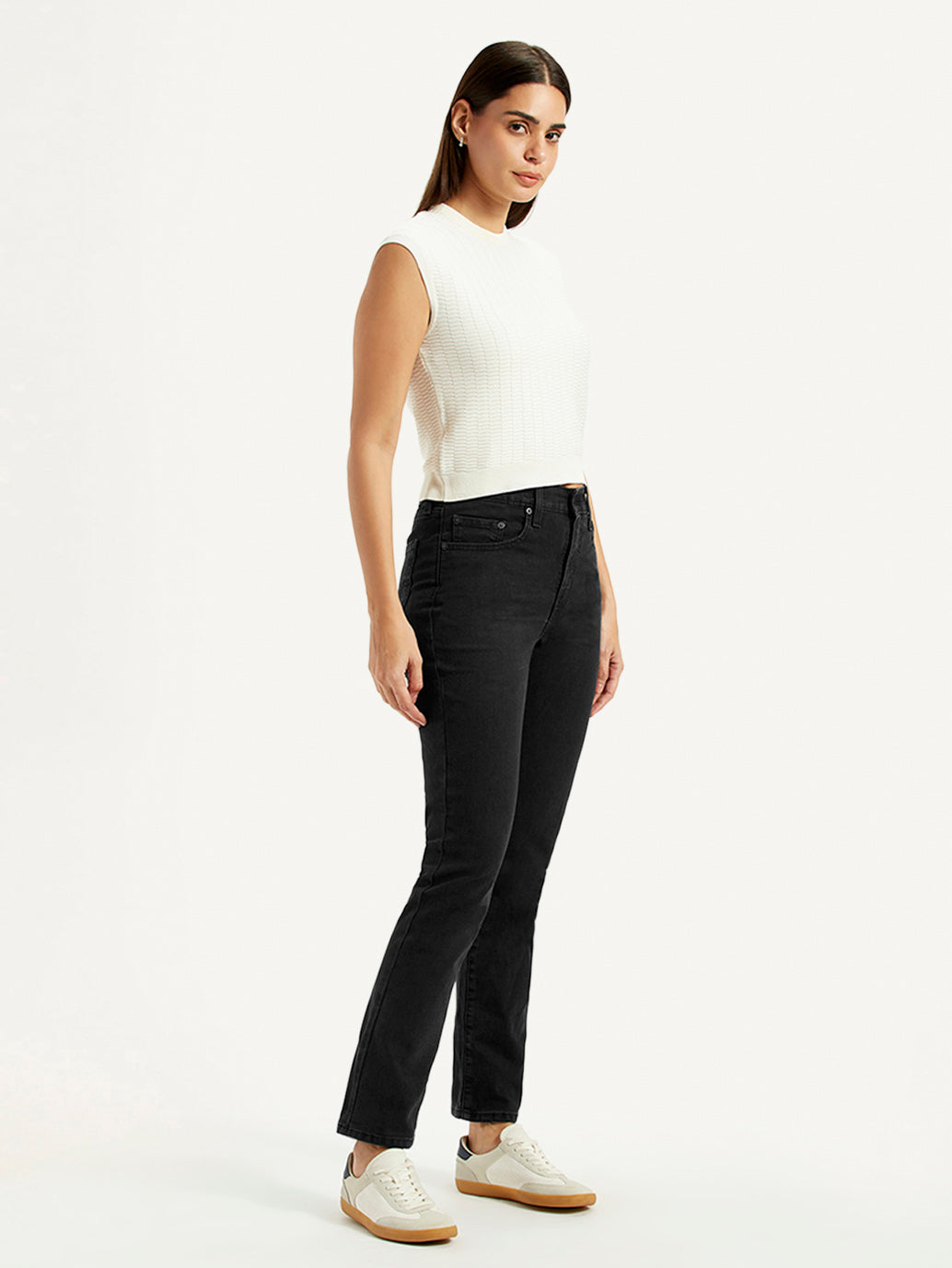 Women's 724 Black Slim Straight Fit High Rise Jeans - Side View