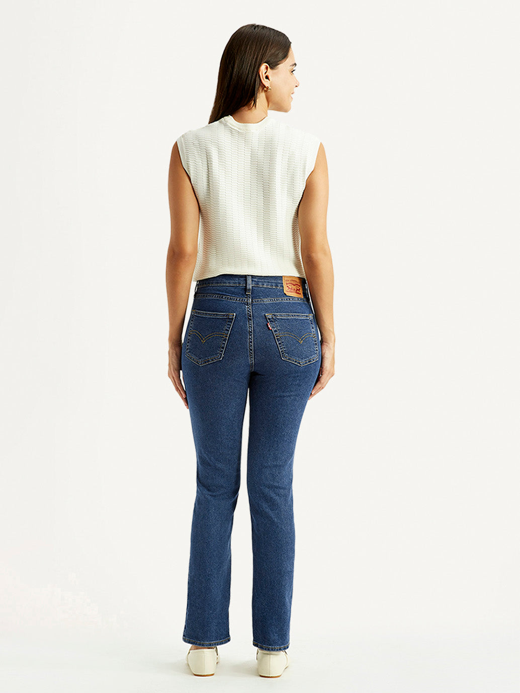 Women's 724 Blue Slim Straight Fit High Rise Jeans - Back View